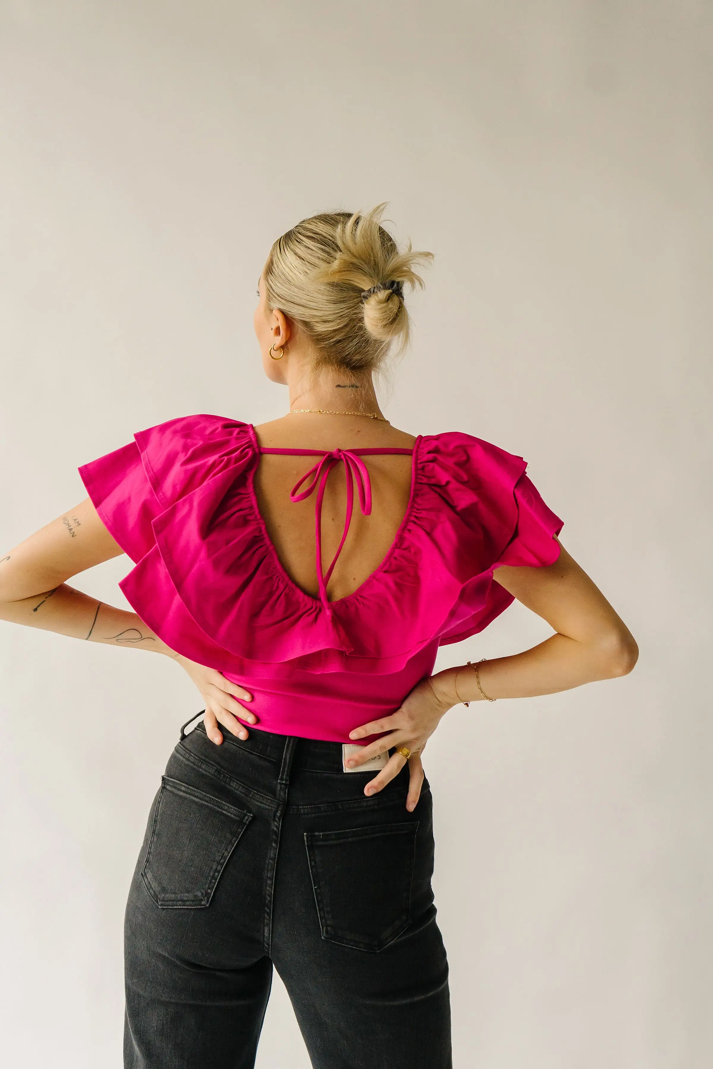 The Pedersen Ruffle Bodysuit in Magenta