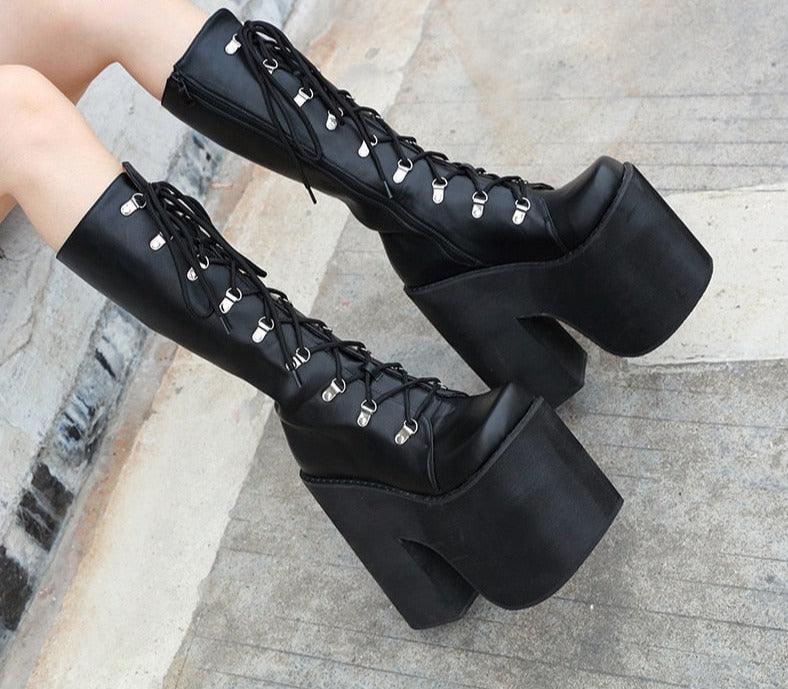 Thick Block Platform High Heels Boots