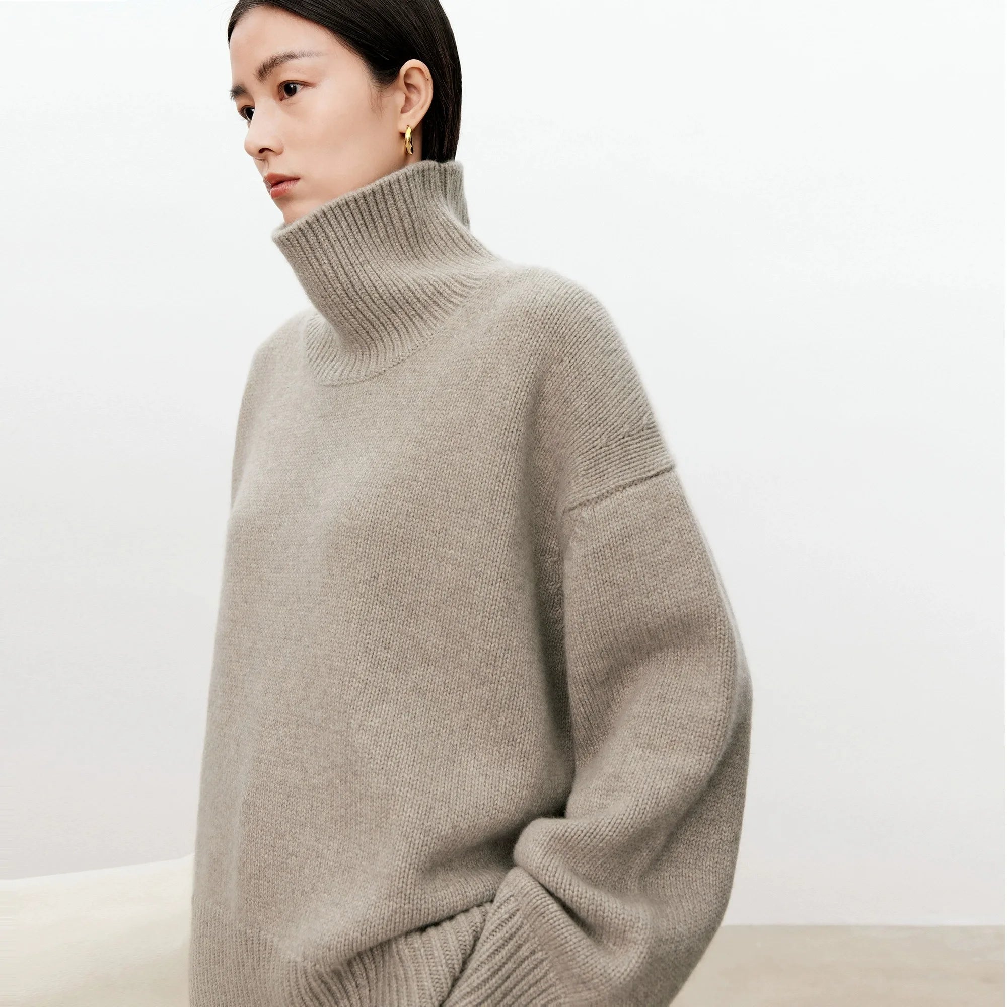 Turtleneck pure 100% cashmere sweater female loose and thick languid lazy wind pullover sweater knitting base WOOL sweater