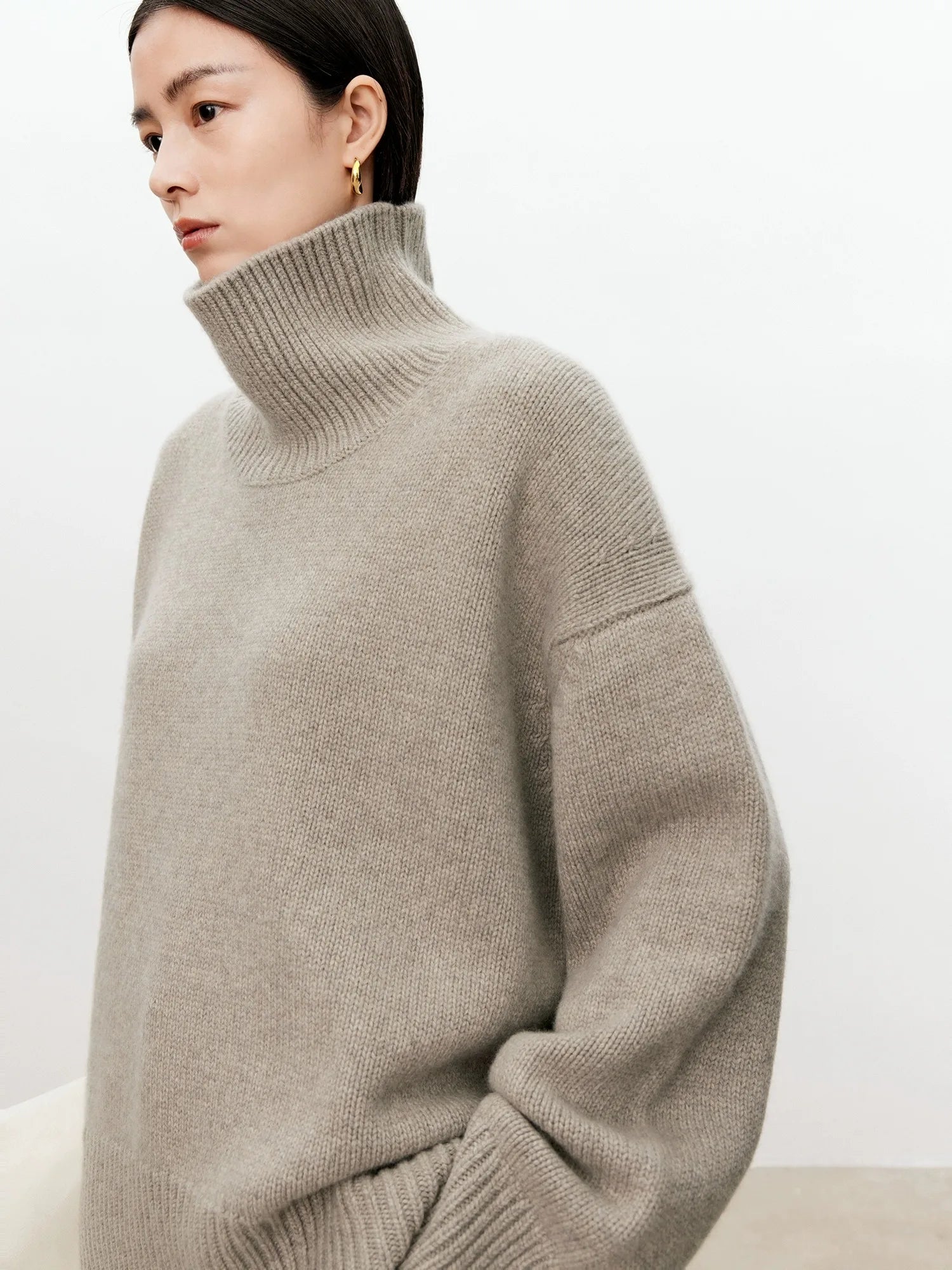 Turtleneck pure 100% cashmere sweater female loose and thick languid lazy wind pullover sweater knitting base WOOL sweater