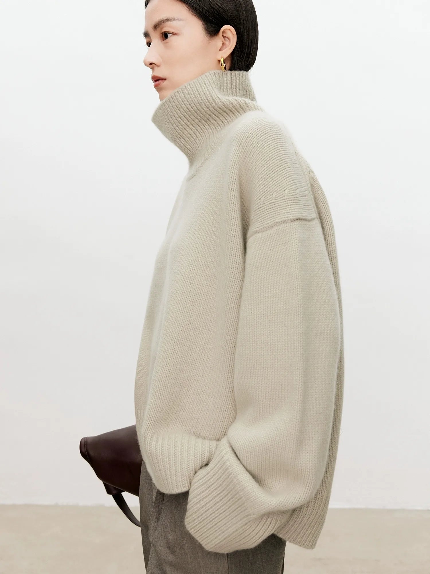 Turtleneck pure 100% cashmere sweater female loose and thick languid lazy wind pullover sweater knitting base WOOL sweater