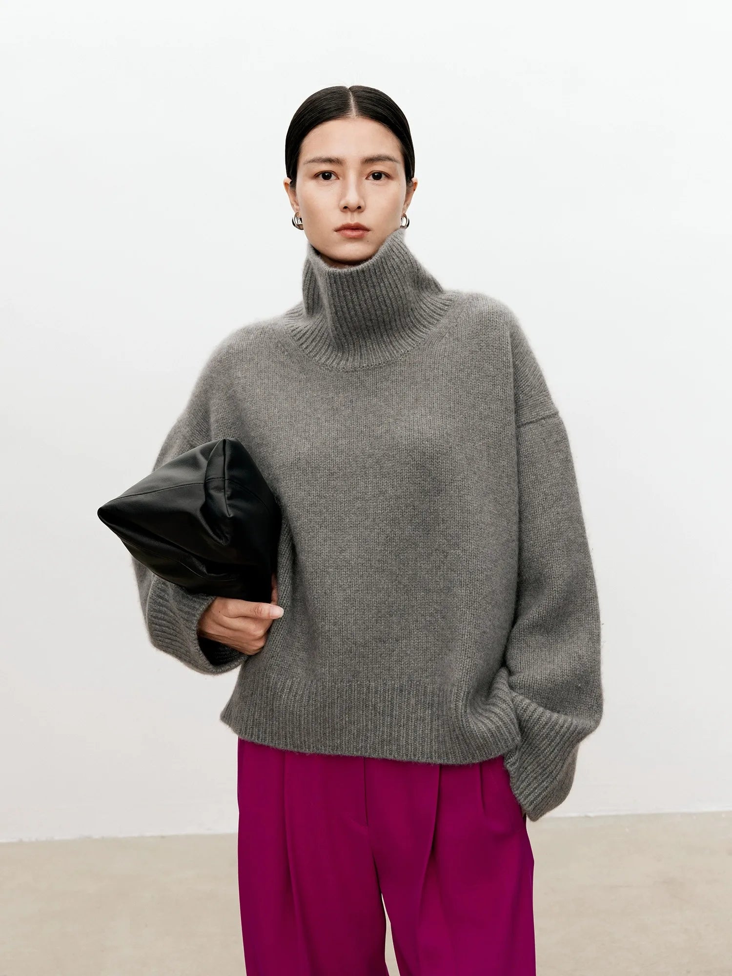 Turtleneck pure 100% cashmere sweater female loose and thick languid lazy wind pullover sweater knitting base WOOL sweater