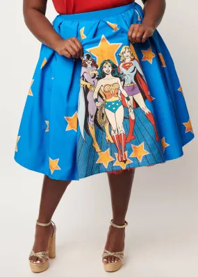 Unique Vintage x DC Comics Women Of DC Main Attraction 50's Swing Skirt Blue