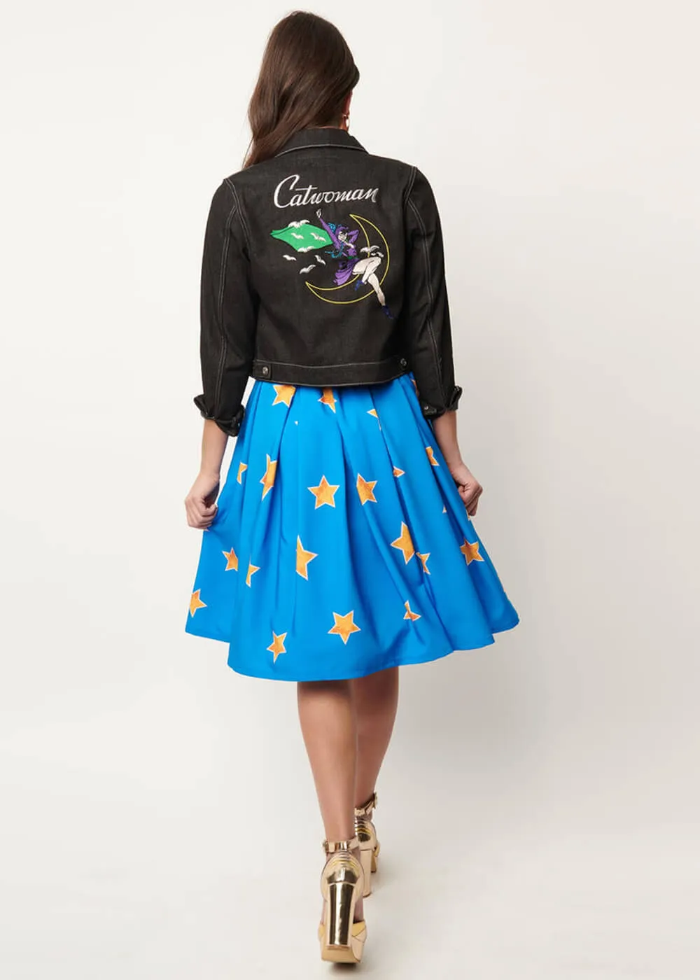 Unique Vintage x DC Comics Women Of DC Main Attraction 50's Swing Skirt Blue