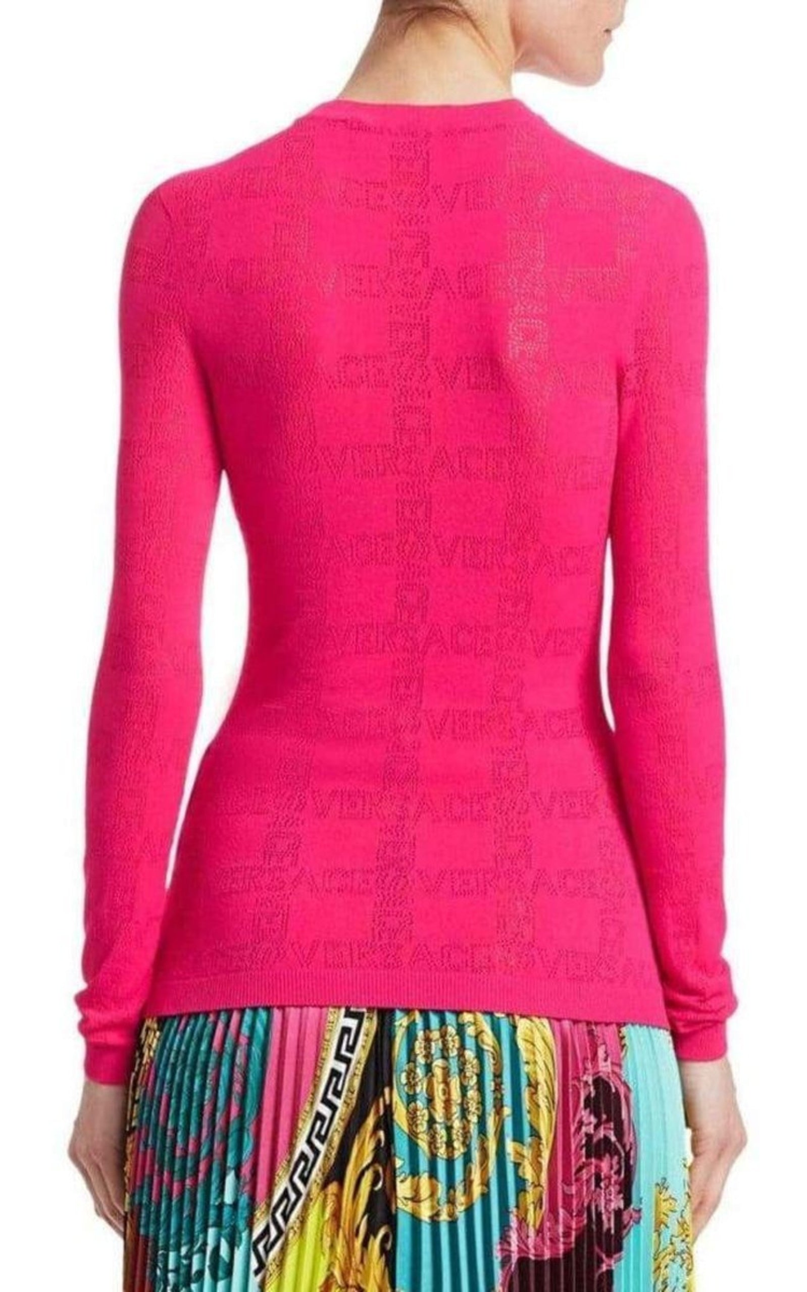 VERSACE  |Perforated Logo Stretch Knit Sweater