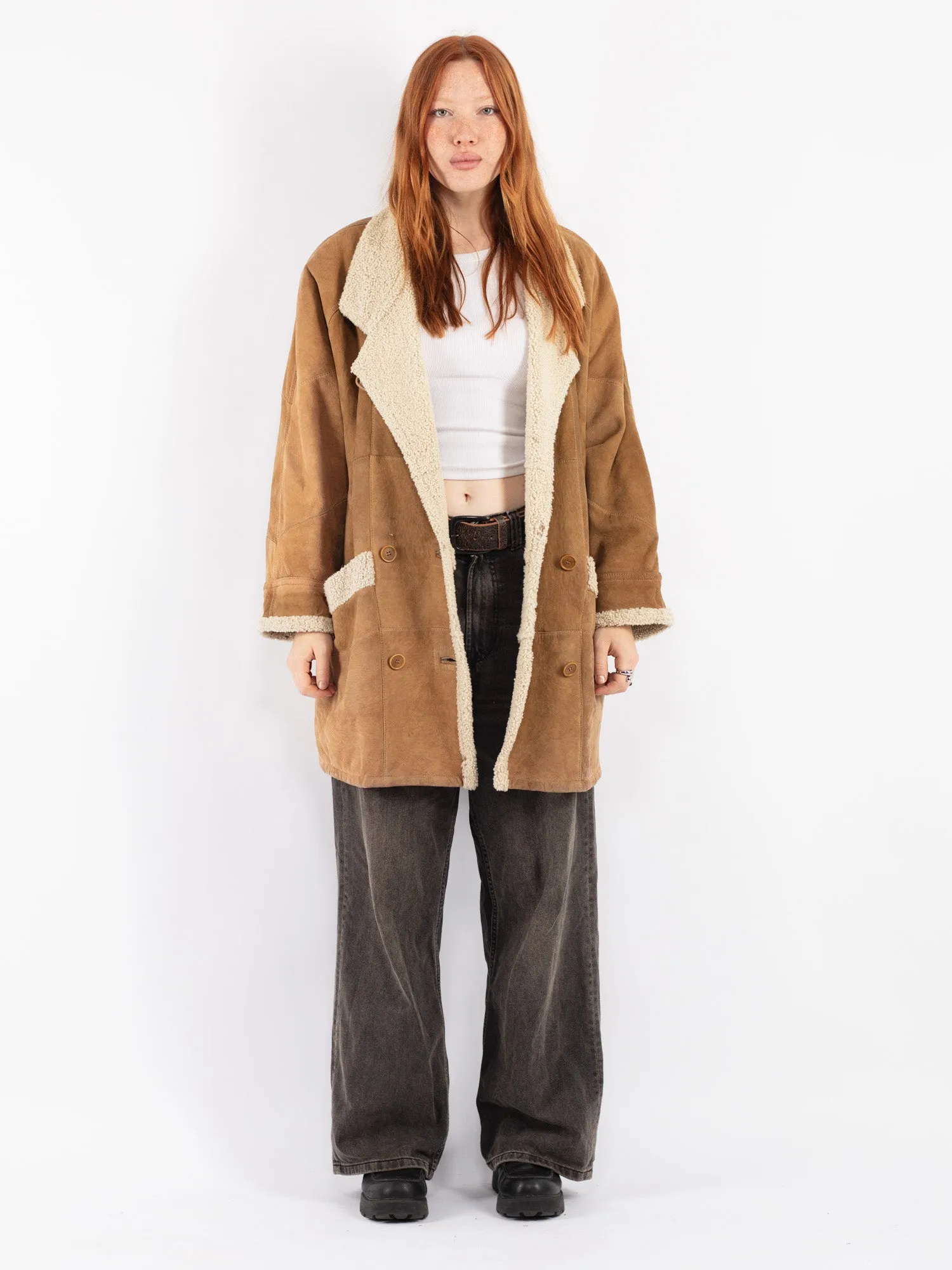 Vintage 80's Women Sheepskin Coat in Brown