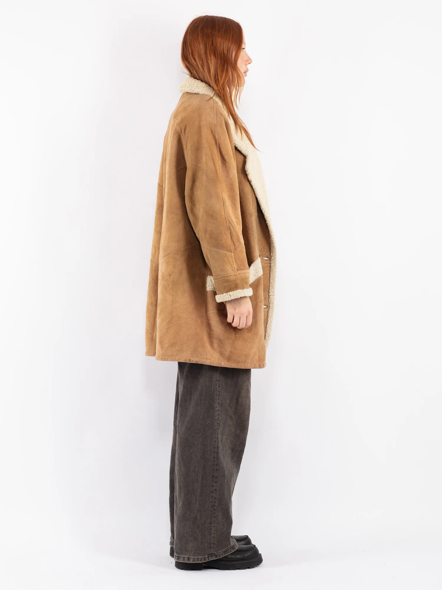 Vintage 80's Women Sheepskin Coat in Brown