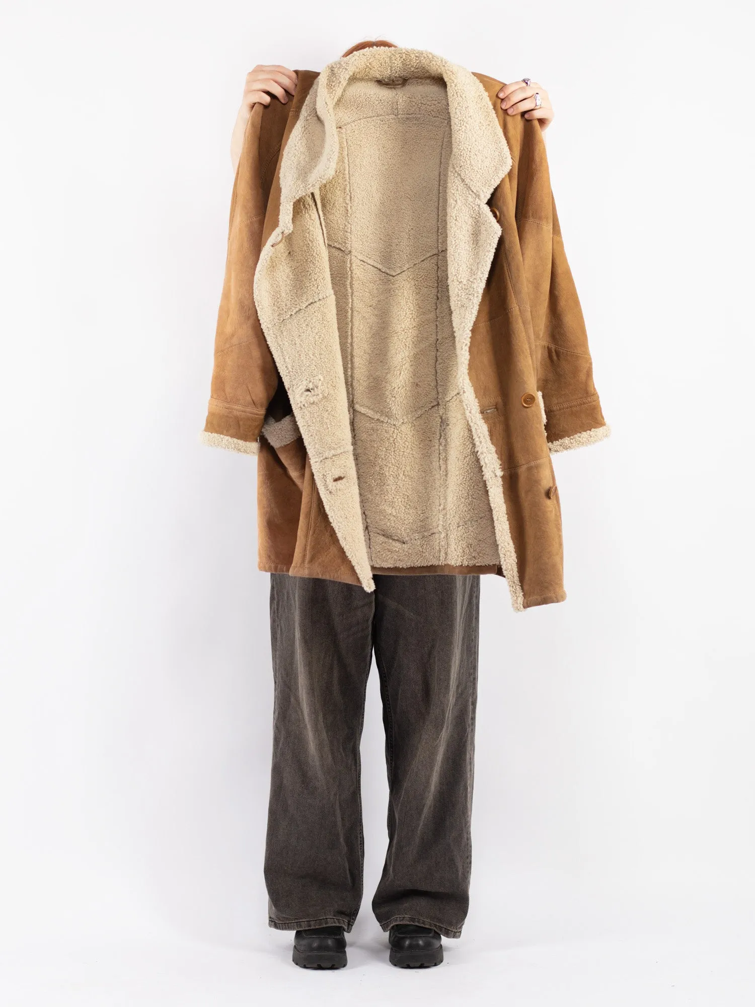 Vintage 80's Women Sheepskin Coat in Brown