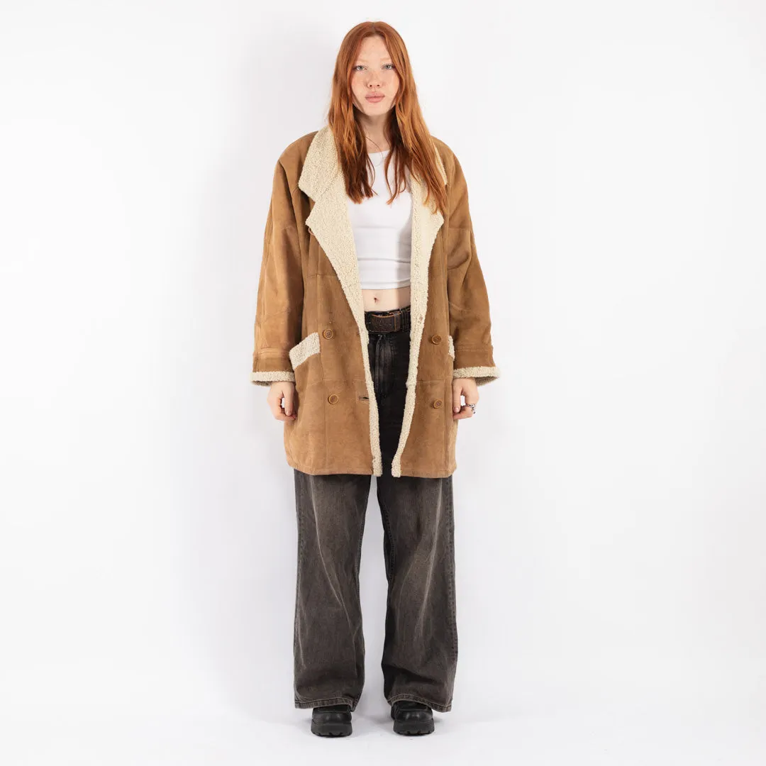 Vintage 80's Women Sheepskin Coat in Brown