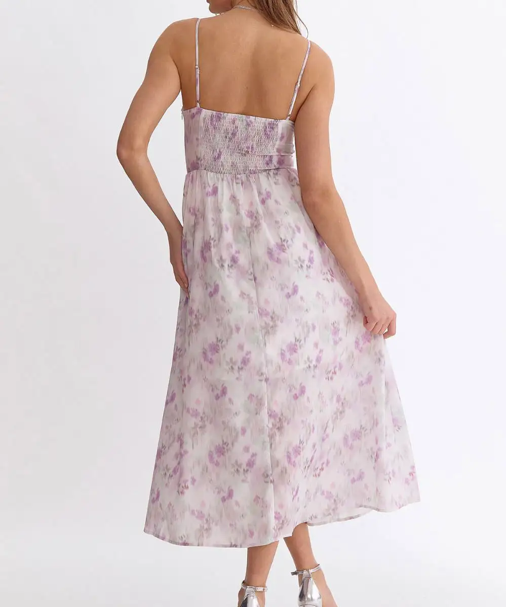 Watercolor Print Maxi Dress - Lavender