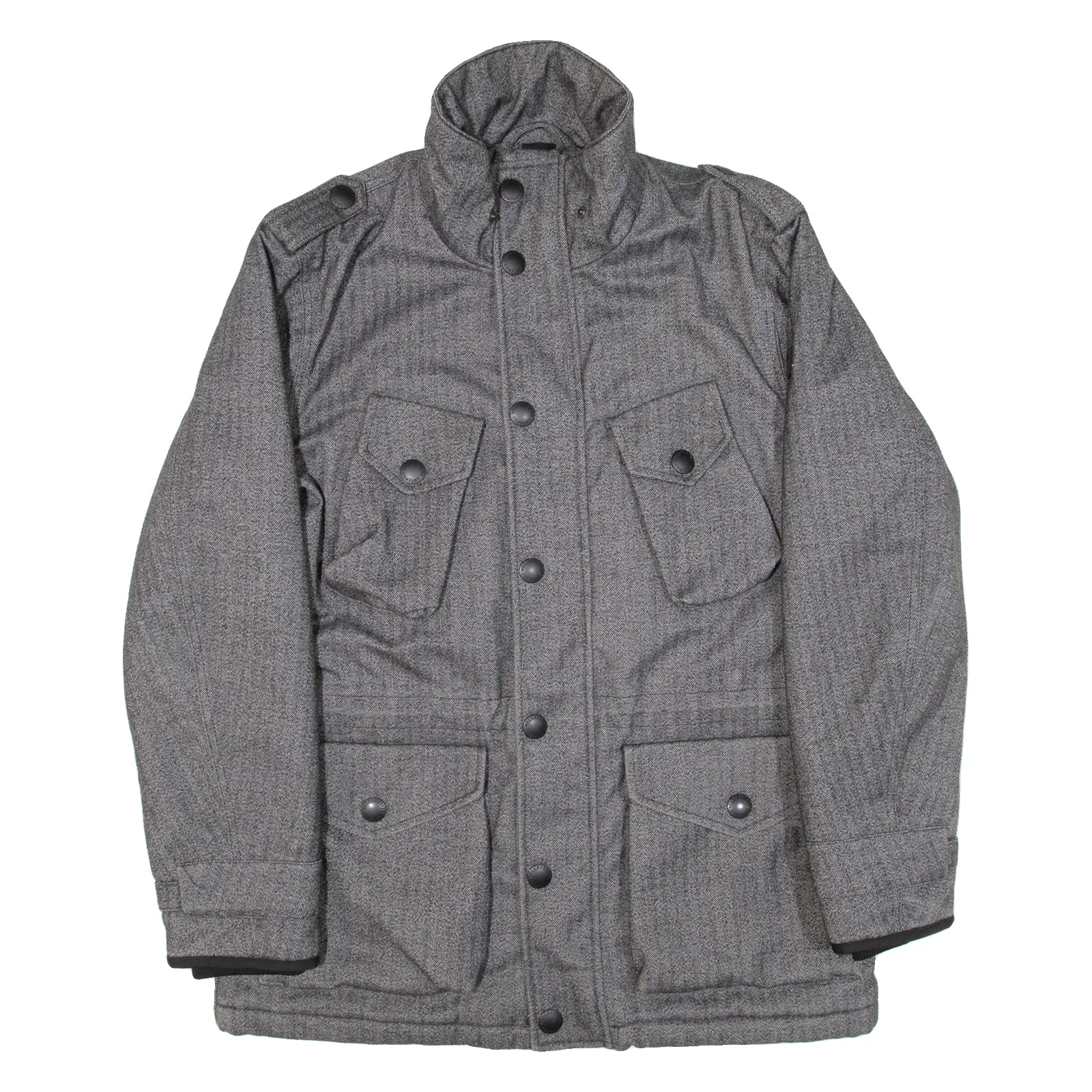 WELLENSTEYN Insulated Mens Parka Coat Grey Herringbone L