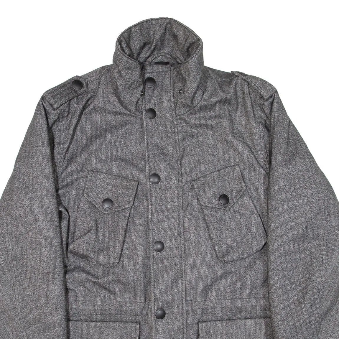 WELLENSTEYN Insulated Mens Parka Coat Grey Herringbone L