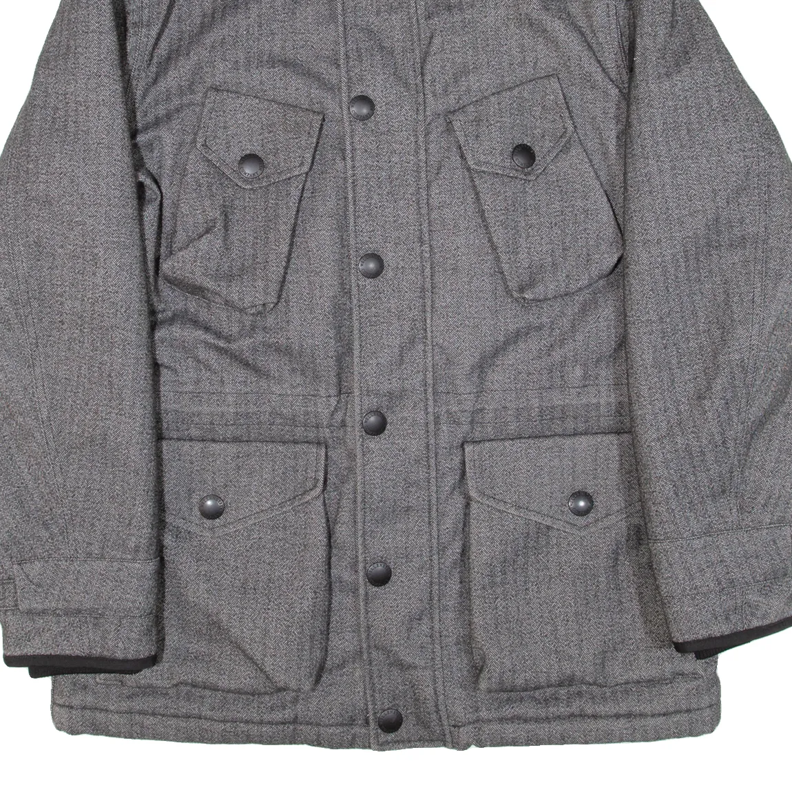 WELLENSTEYN Insulated Mens Parka Coat Grey Herringbone L