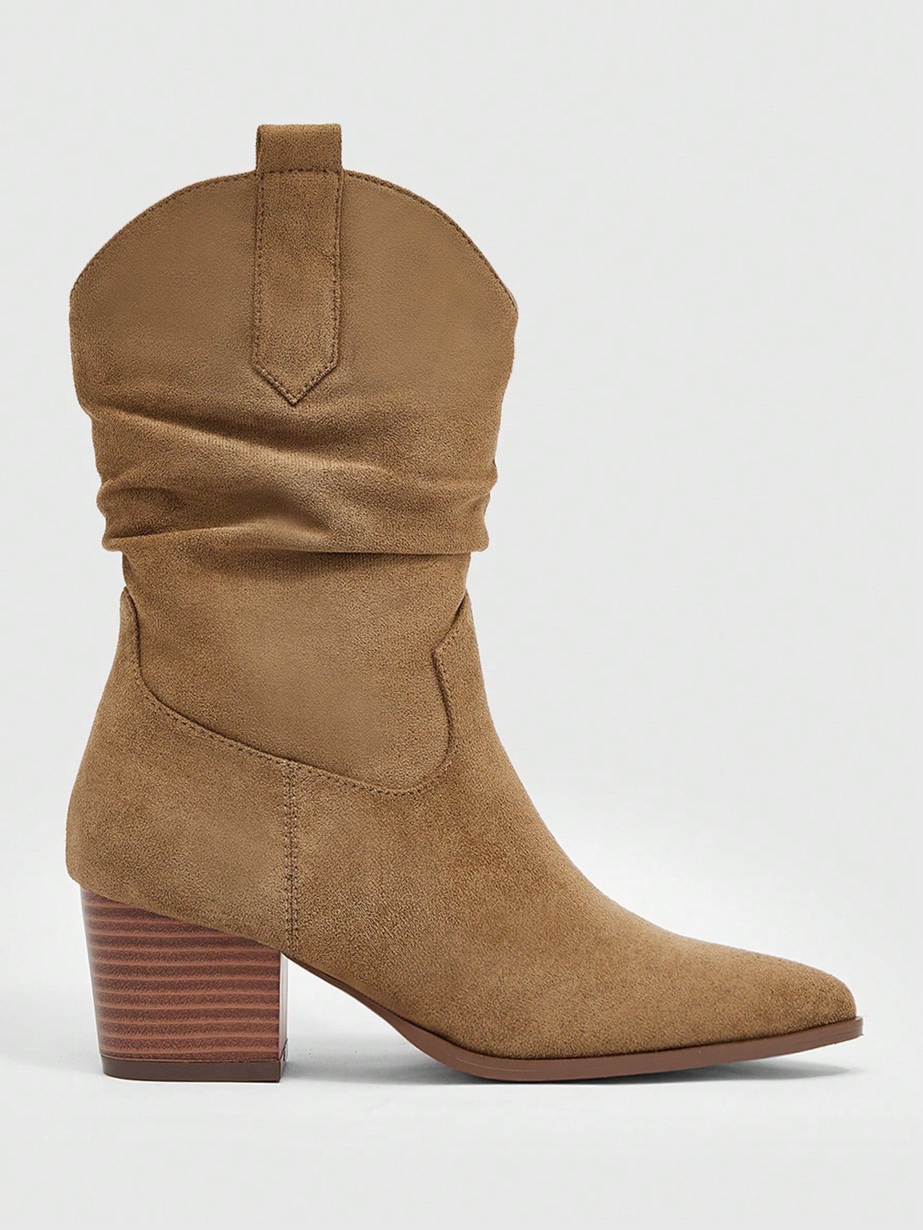 Women Fabric Ruched Detail Slip-on Outdoor Chunky Heeled Fashion Boots, Elegant Western Boots