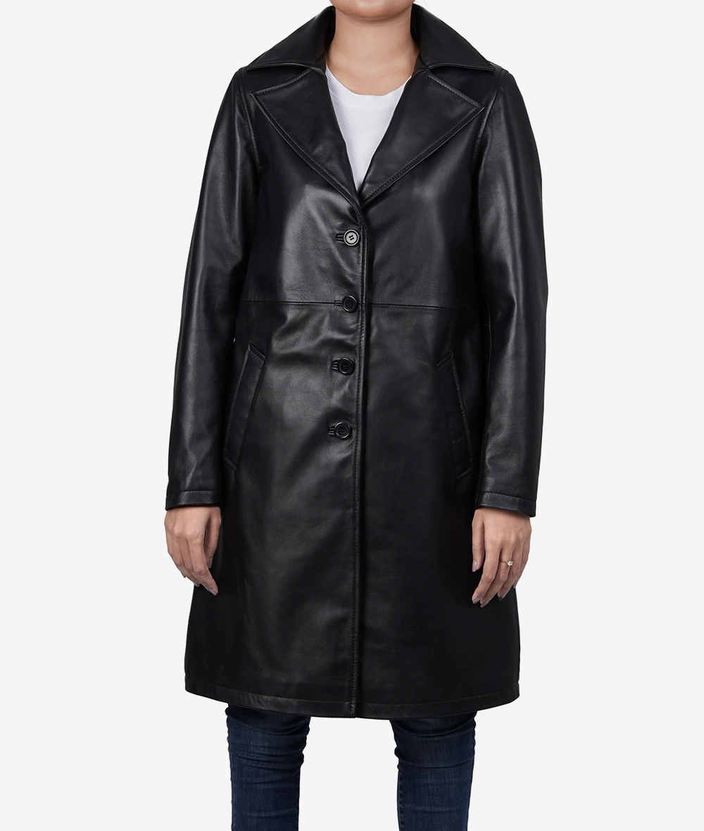 Women's Black Lambskin Leather Relaxed Fit Coat