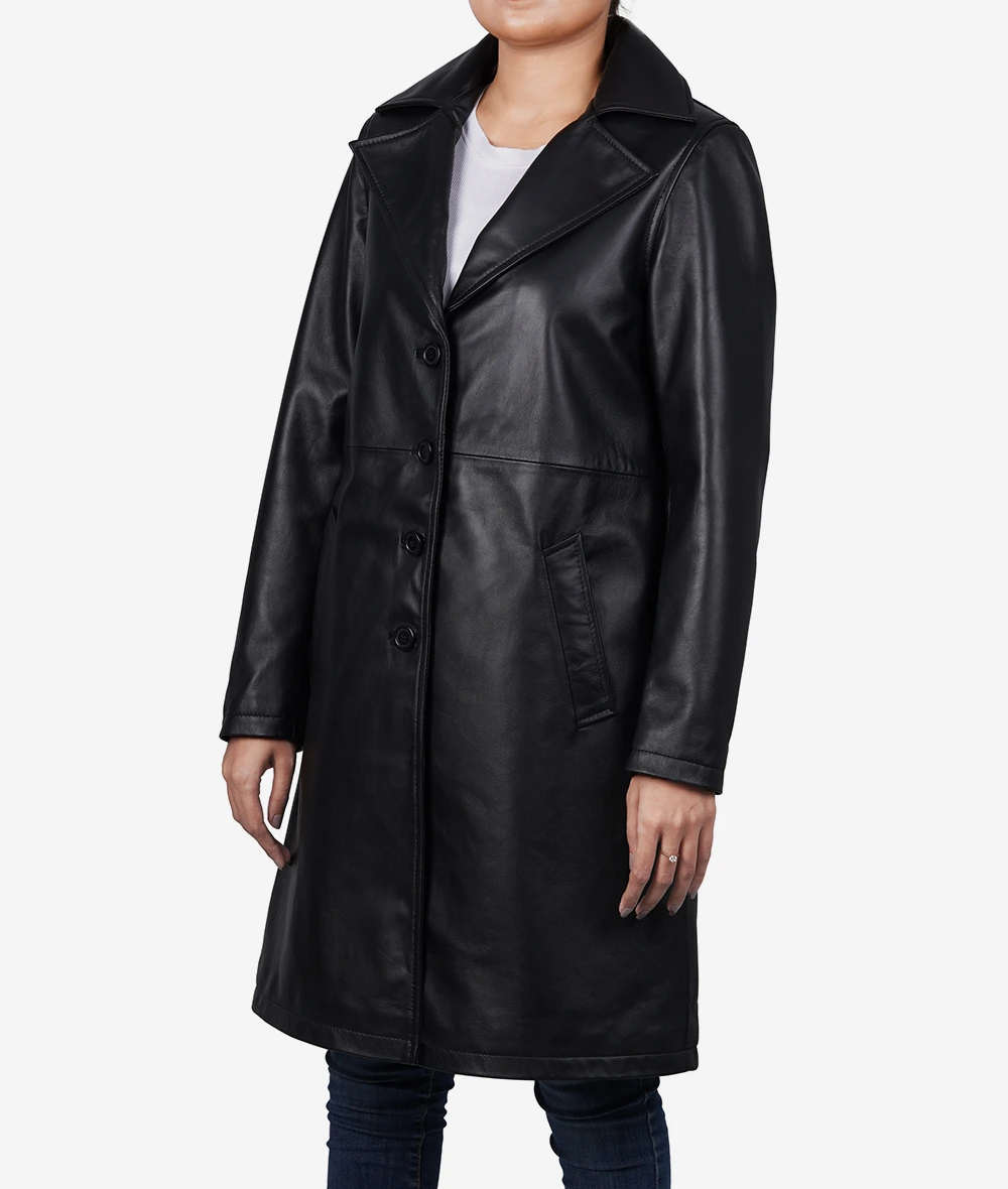 Women's Black Lambskin Leather Relaxed Fit Coat