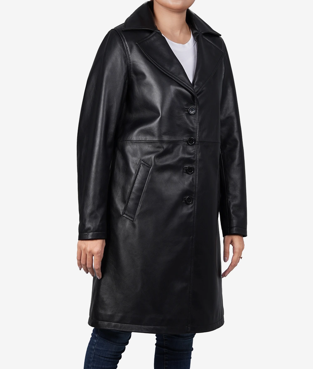 Women's Black Lambskin Leather Relaxed Fit Coat