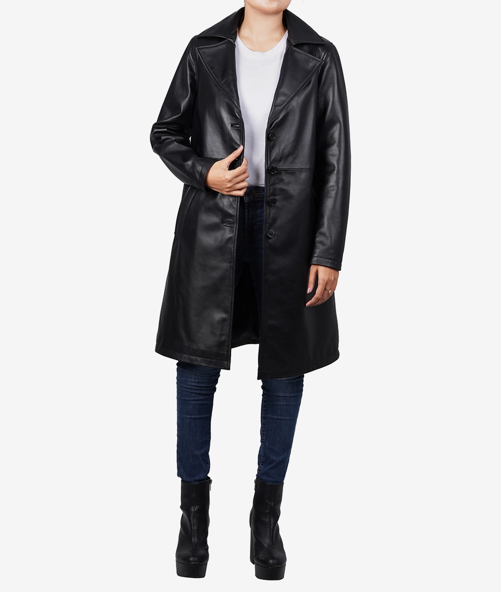 Women's Black Lambskin Leather Relaxed Fit Coat