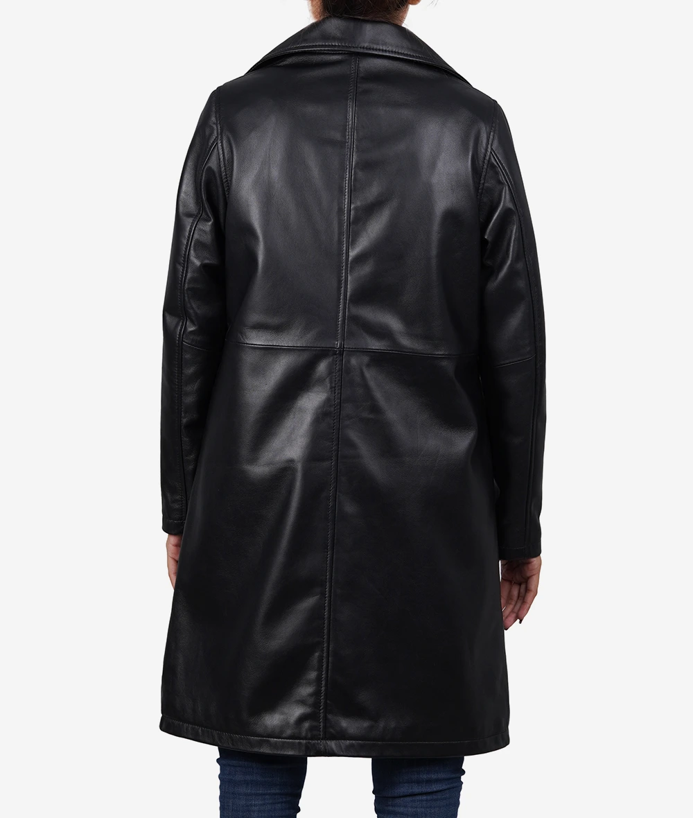 Women's Black Lambskin Leather Relaxed Fit Coat