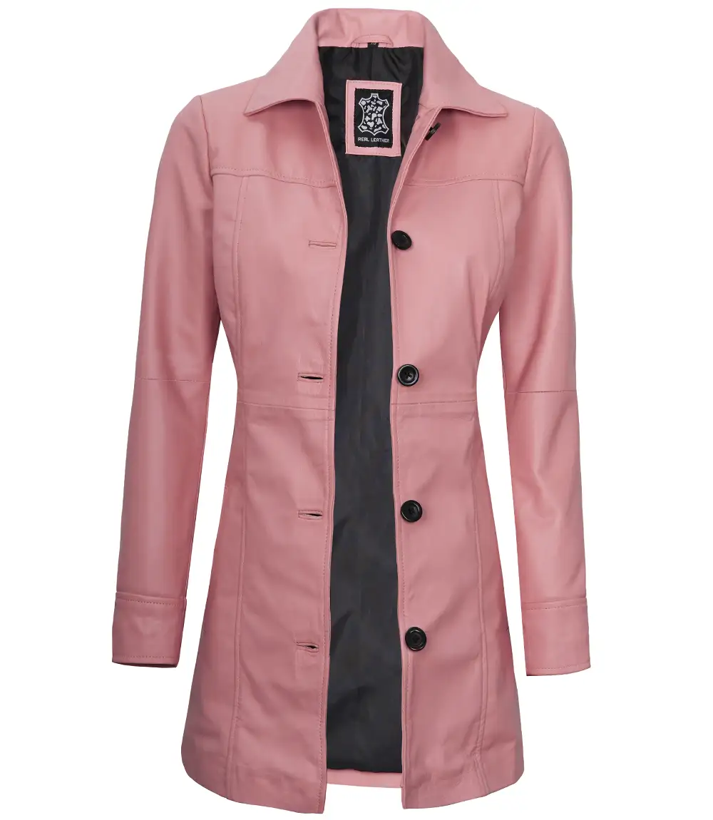 Women's Real Lambskin Leather 3/4 Length Pink Coat