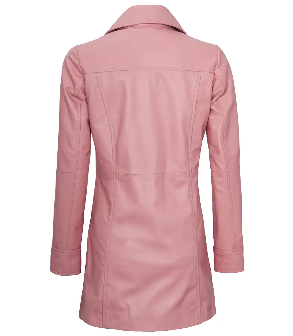 Women's Real Lambskin Leather 3/4 Length Pink Coat