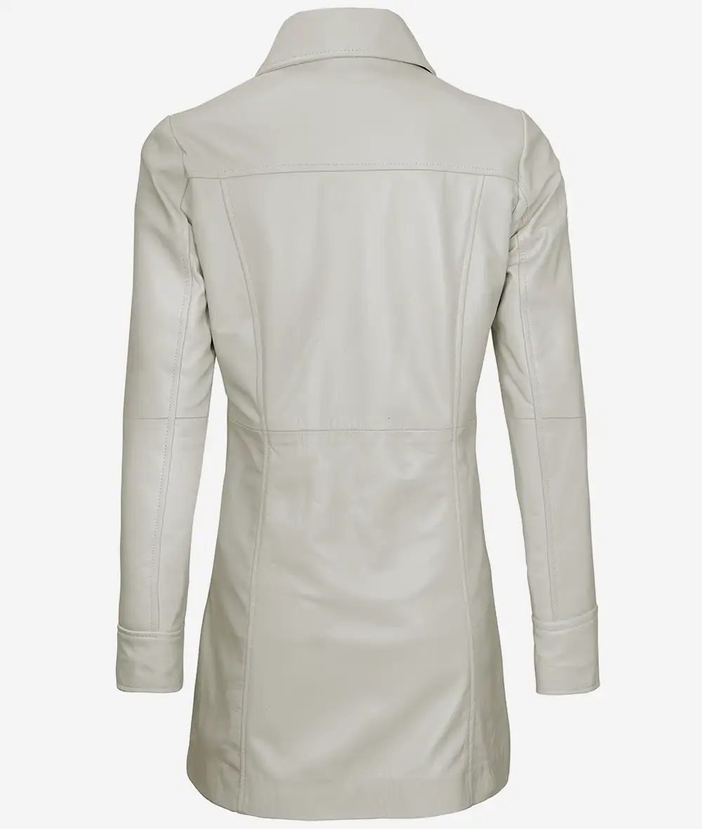 Women's Real Leather Off White 3/4 Length Coat