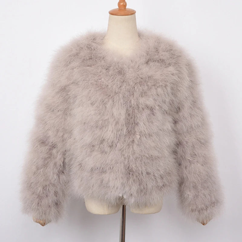 Women's Casual Beige Furry Long Sleeve Short Winter Party Jacket