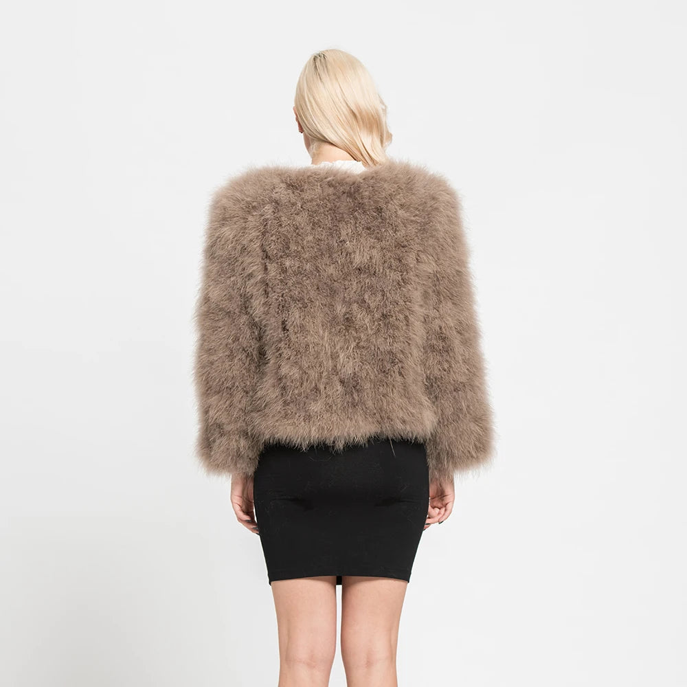 Women's Casual Beige Furry Long Sleeve Short Winter Party Jacket