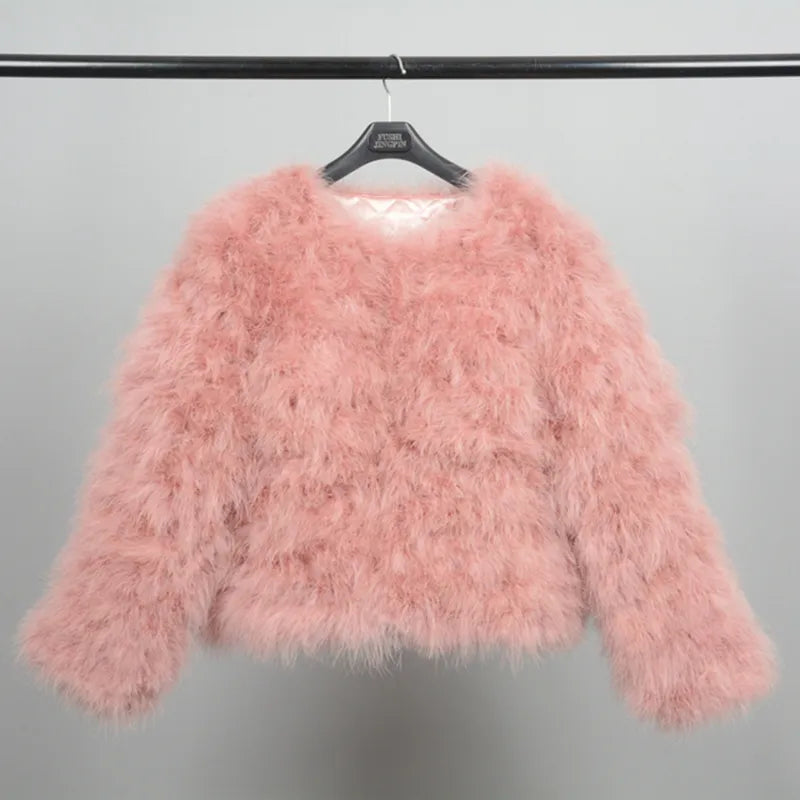 Women's Casual Pink Furry Long Sleeve Short Winter Party Jacket