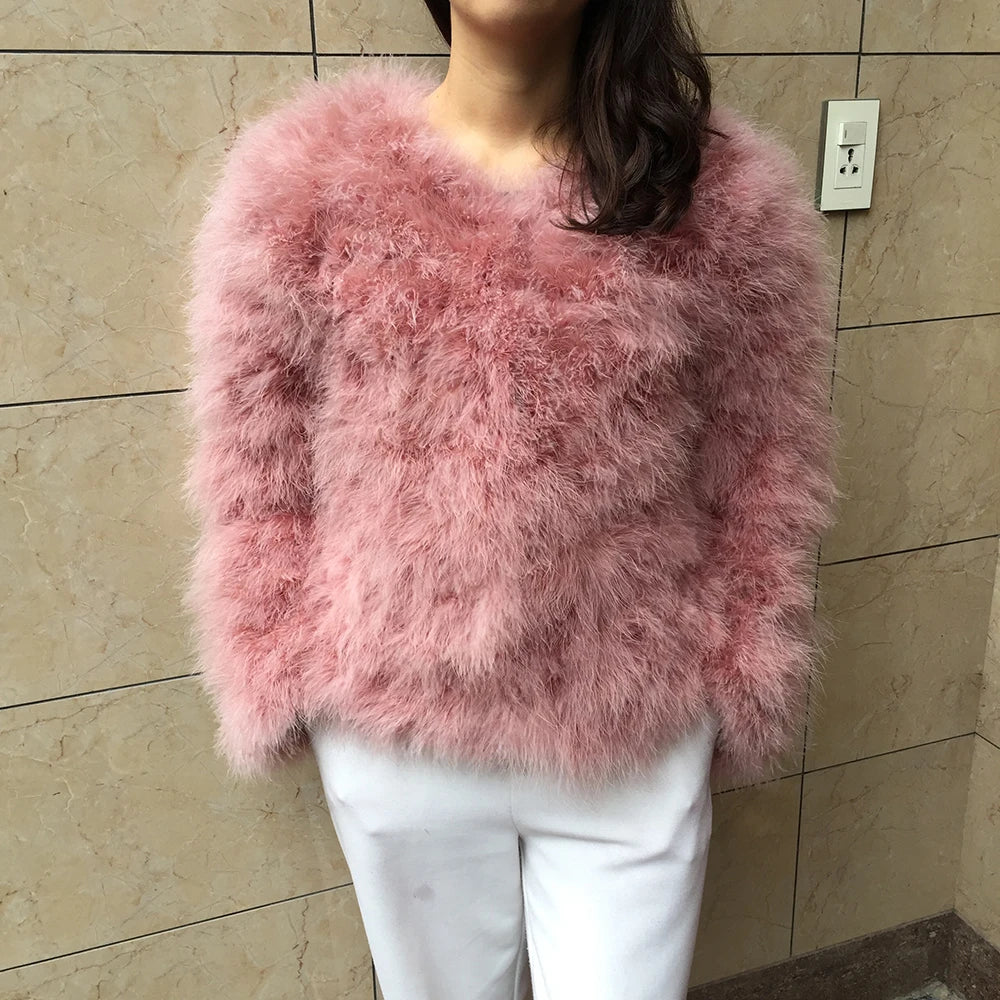 Women's Casual Pink Furry Long Sleeve Short Winter Party Jacket