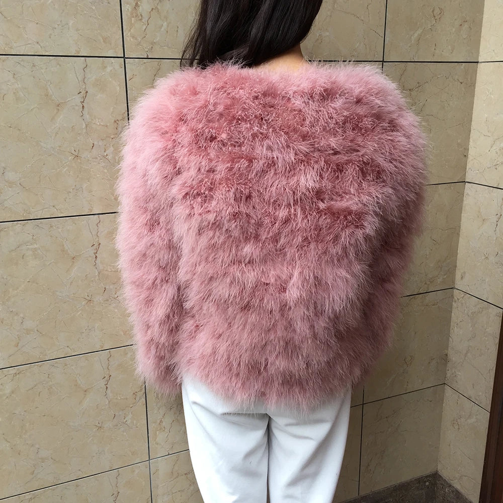 Women's Casual Pink Furry Long Sleeve Short Winter Party Jacket