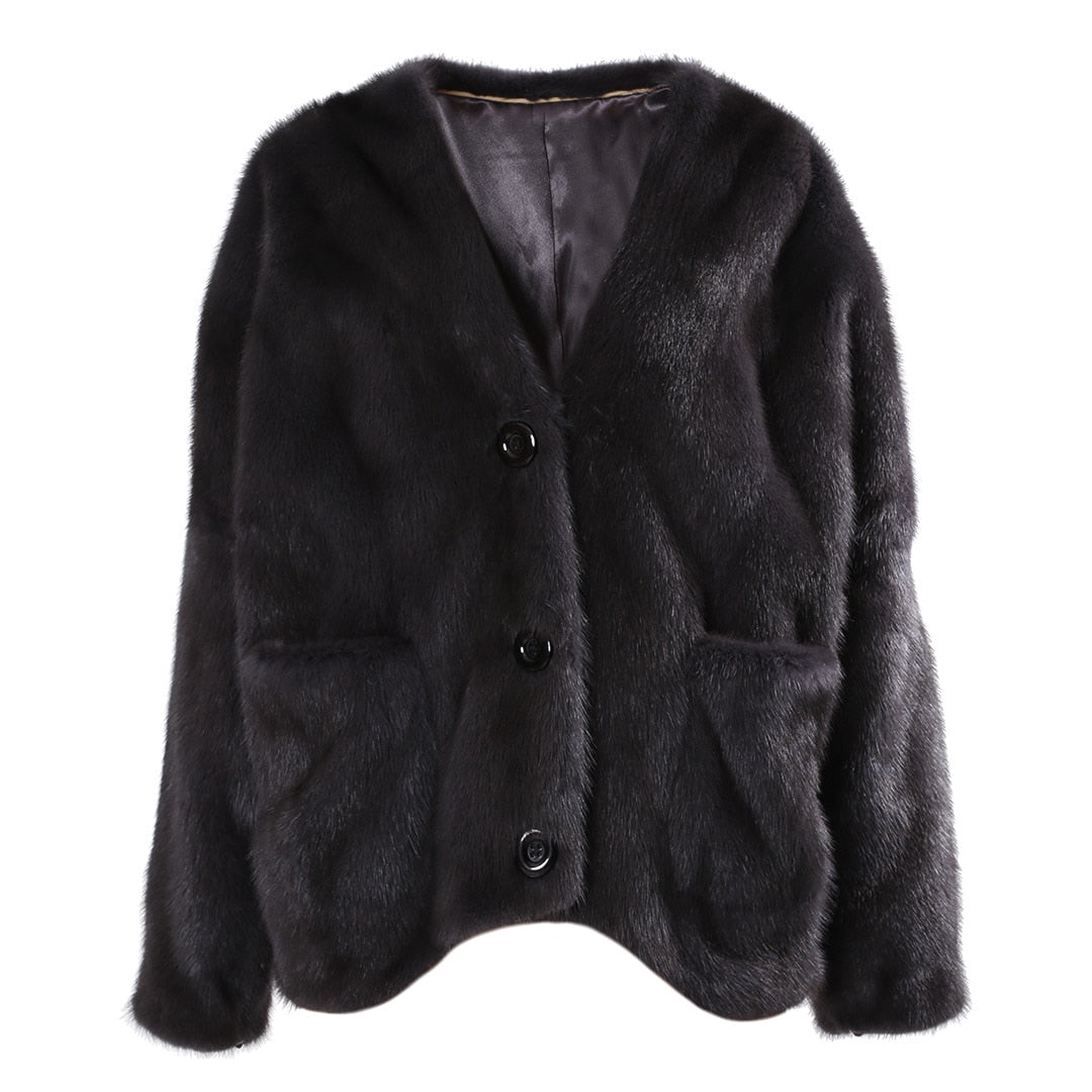 Women's Casual Real Mink Fur Bat Sleeves Outerwear Thick Warm Jacket