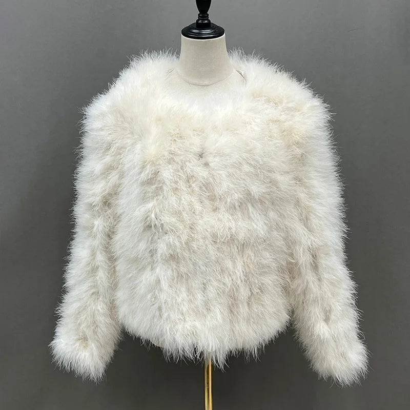 Women's Casual White Furry Long Sleeve Short Winter Party Jacket