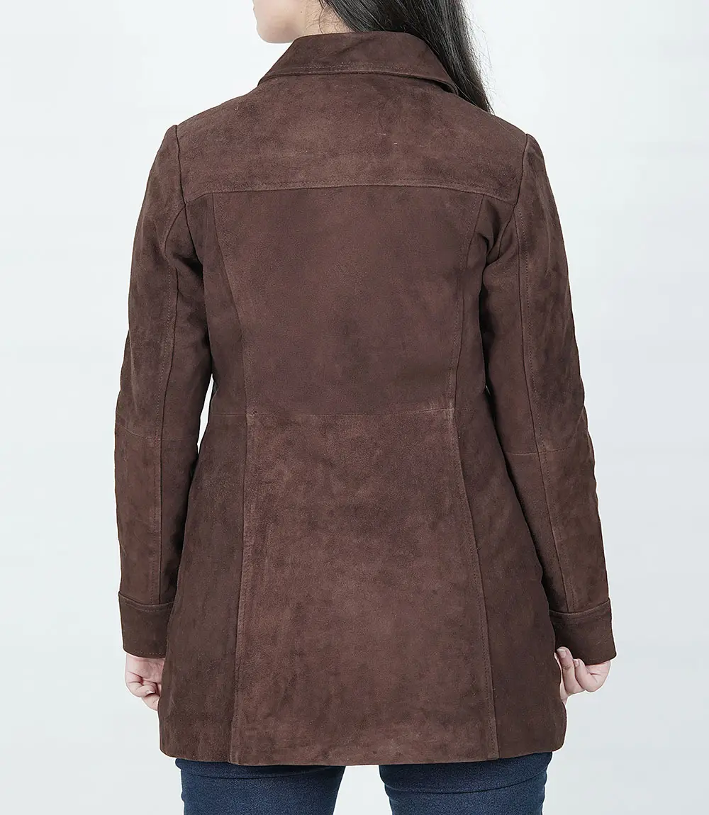 Womens Dark Brown Suede Button Down Coat