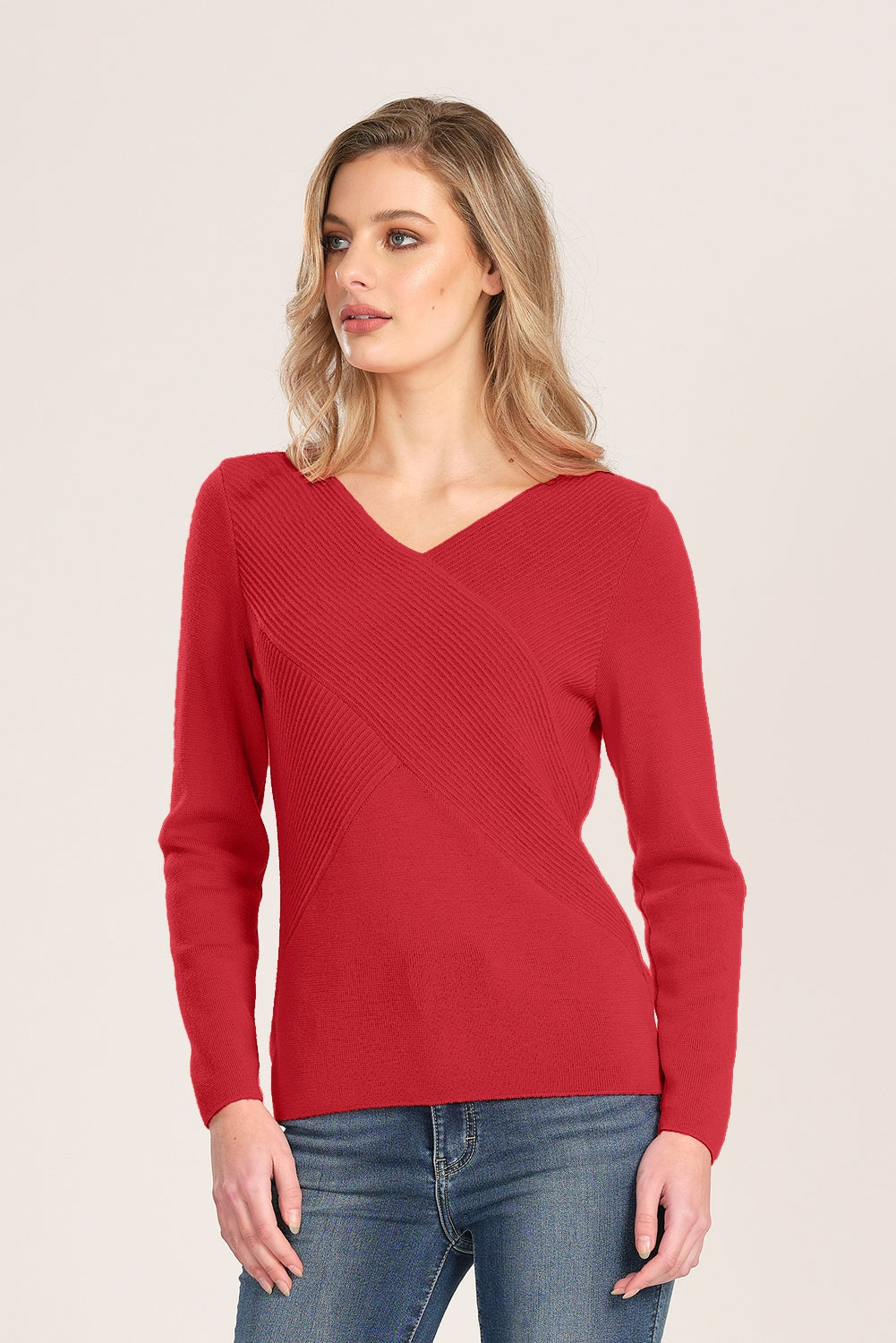 Womens LS V Rib Wrap Jumper