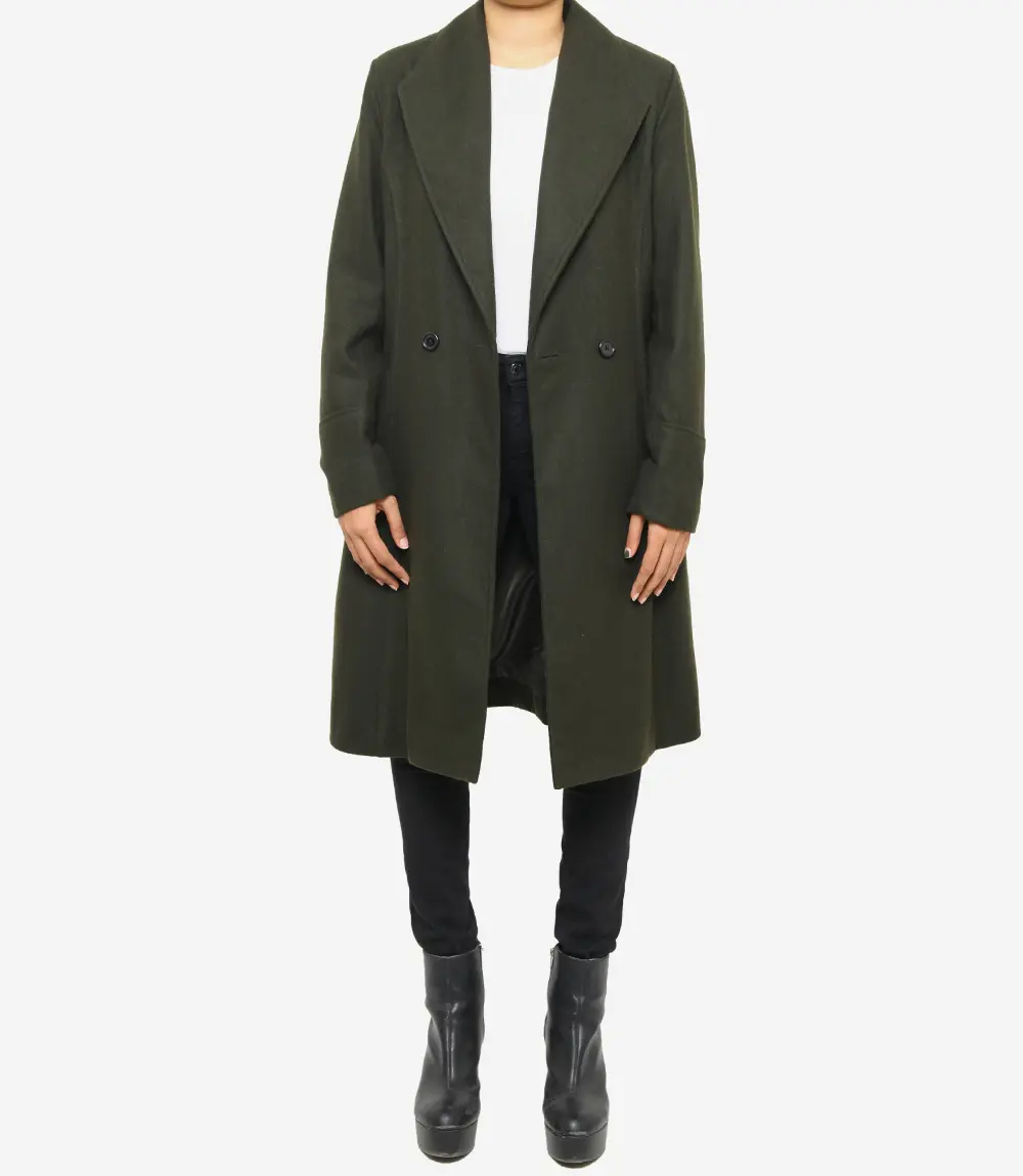 Womens Olive Green Double Breasted Wool Coat