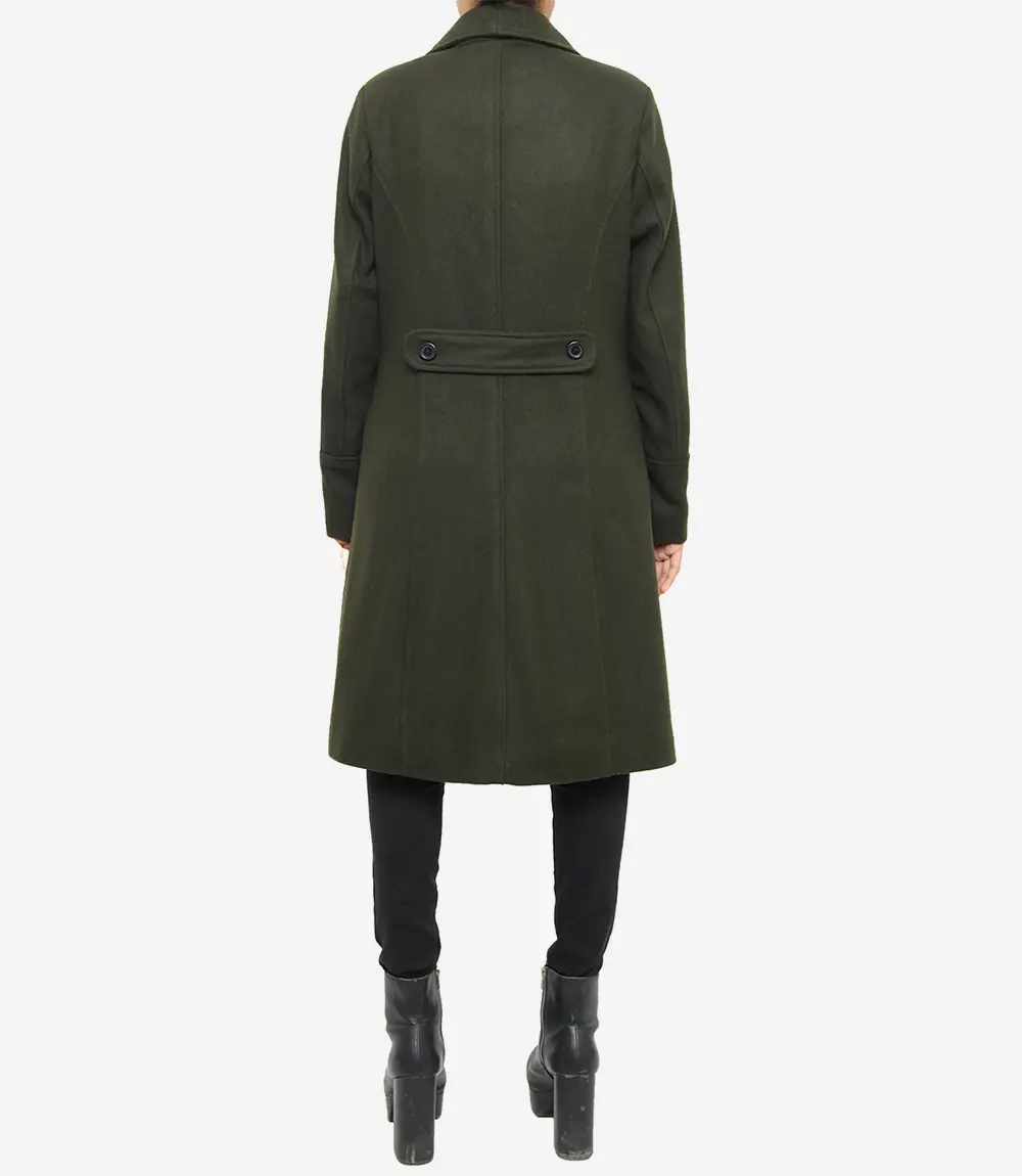 Womens Olive Green Double Breasted Wool Coat