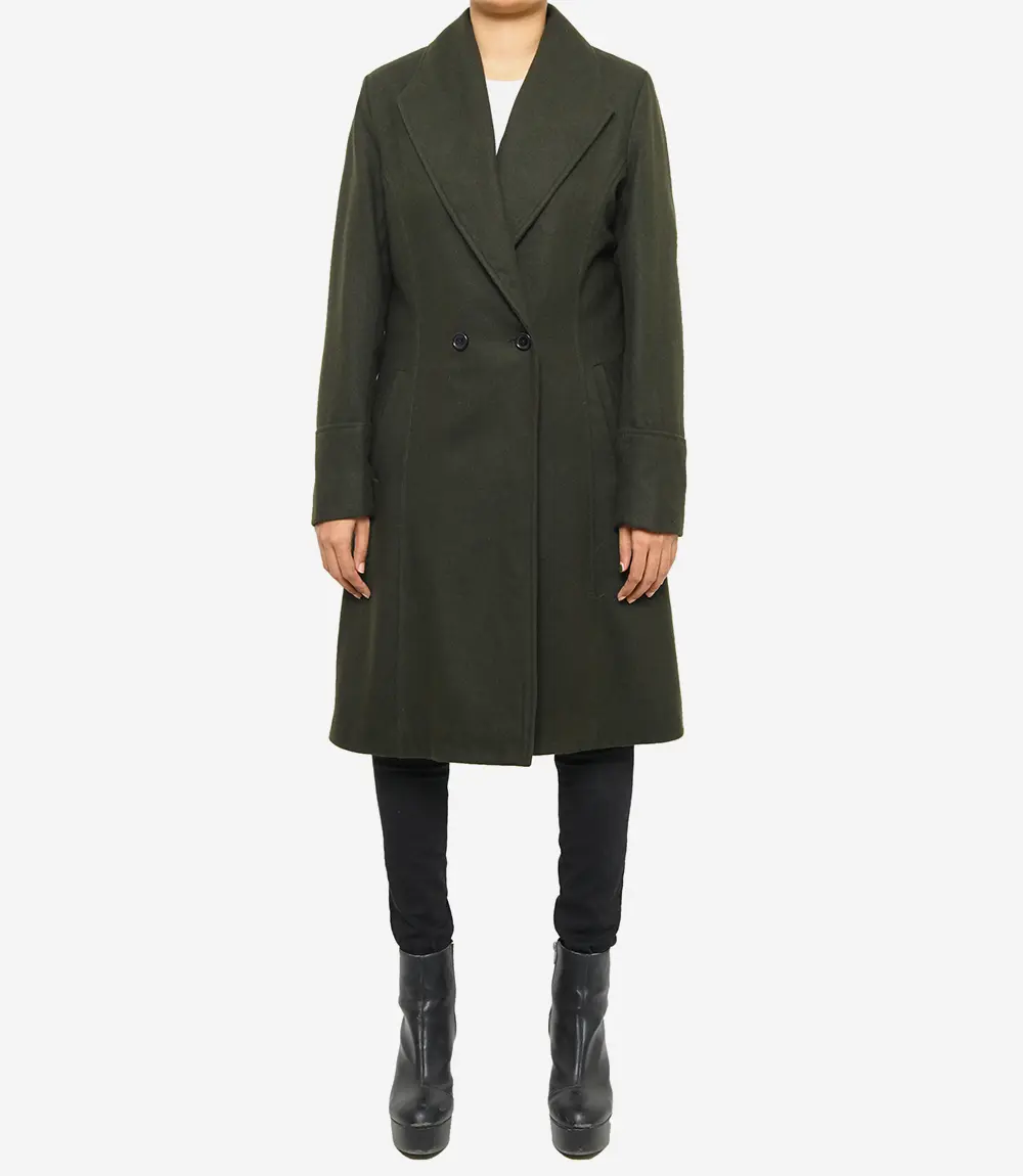 Womens Olive Green Double Breasted Wool Coat