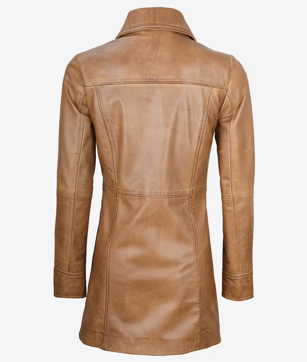 Womens Real Leather Camel Brown Coat