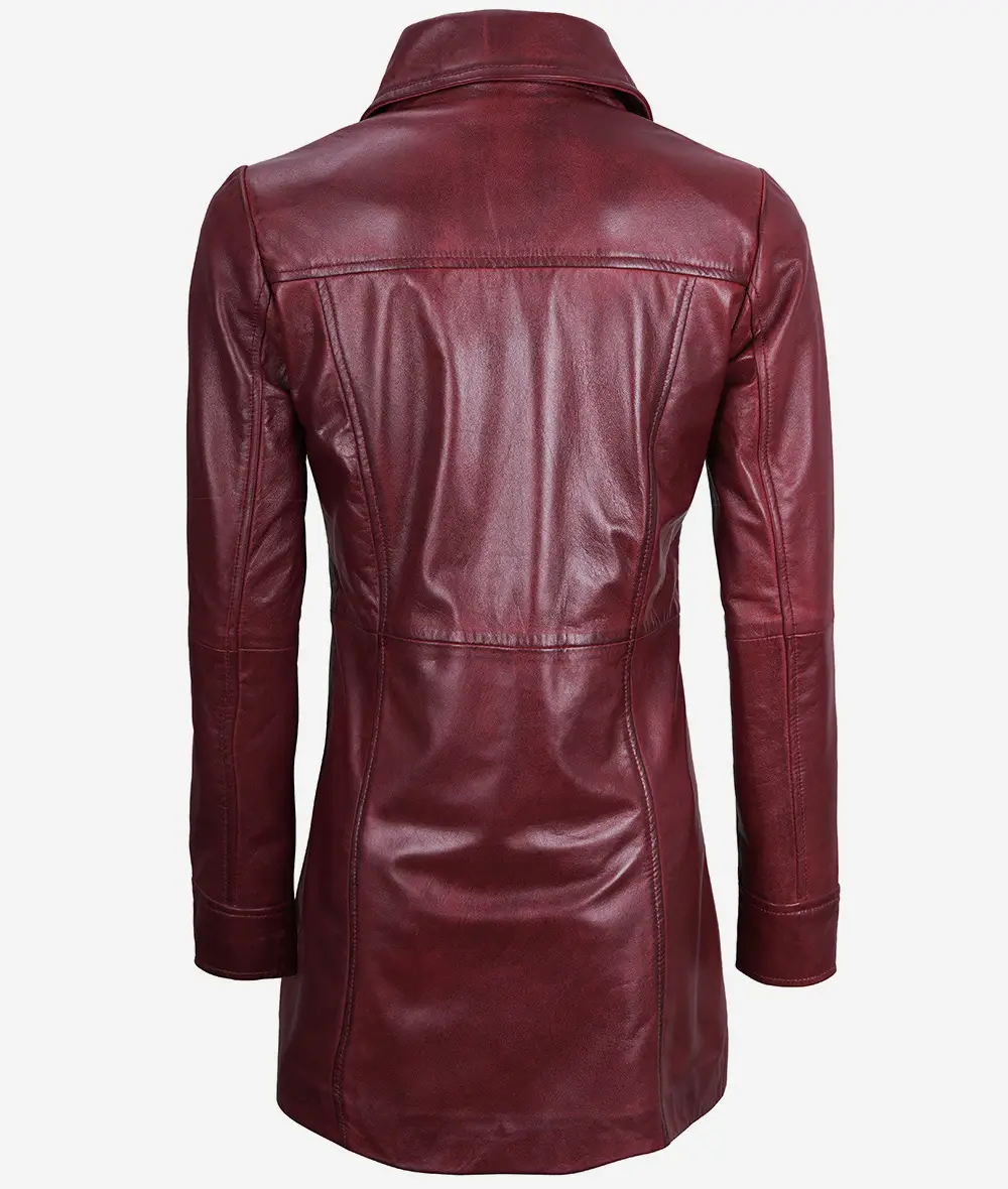 Womens Real Leather Maroon Coat