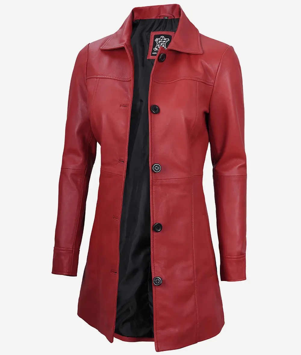 Womens Real Leather Red Coat