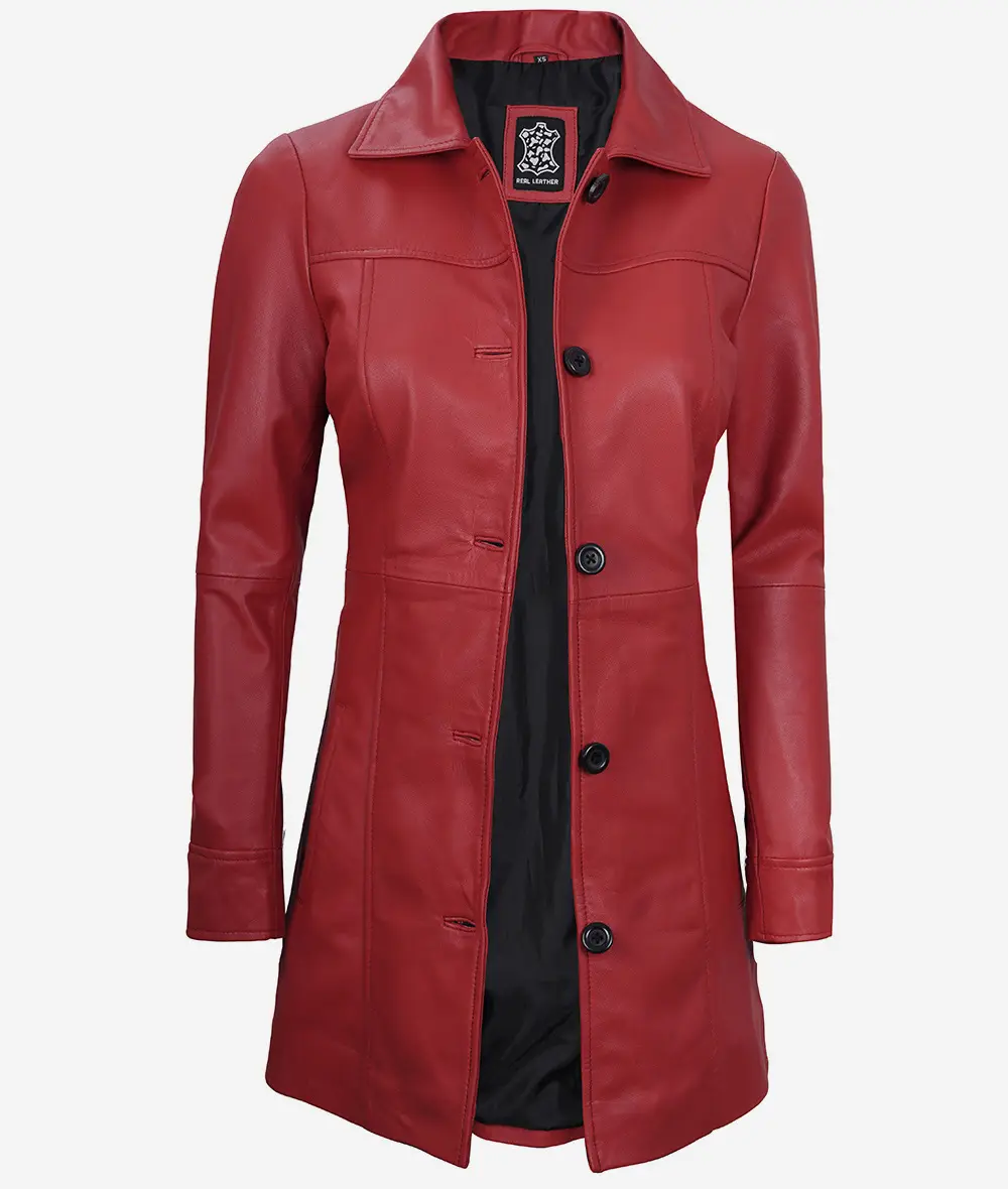 Womens Real Leather Red Coat