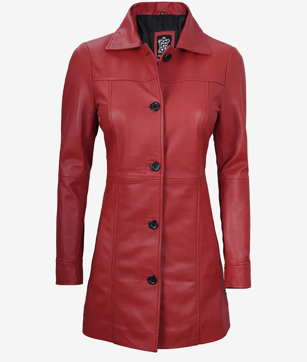 Womens Real Leather Red Coat