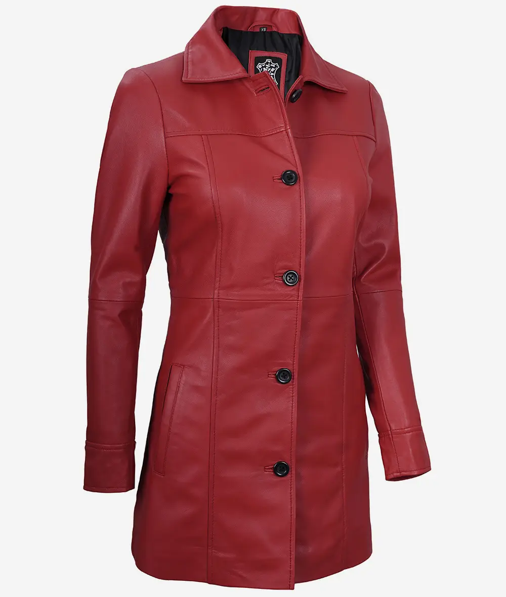 Womens Real Leather Red Coat