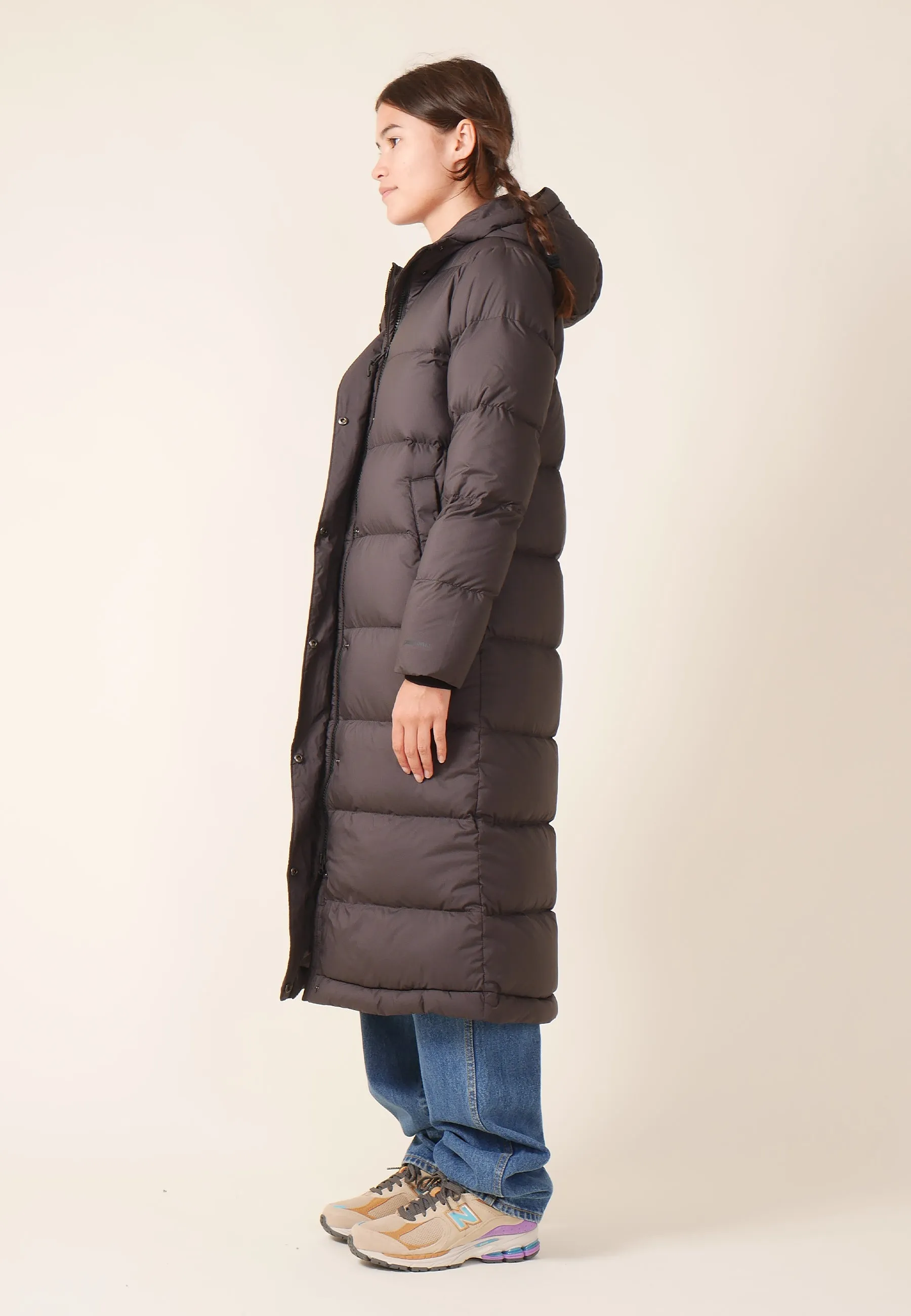 Womens Silent Down Long Parka - black