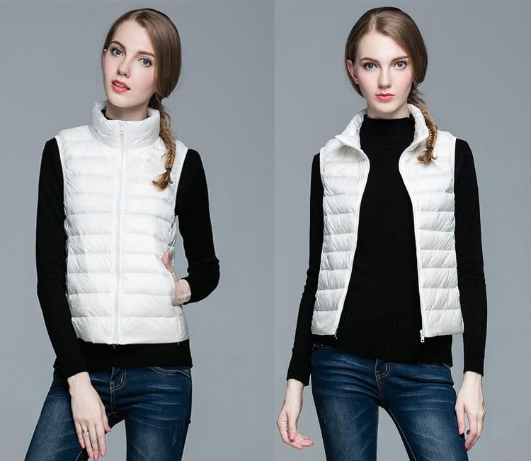 Women's Ultra Light Solid Winter Autumn White Duck Down Vests Jackets