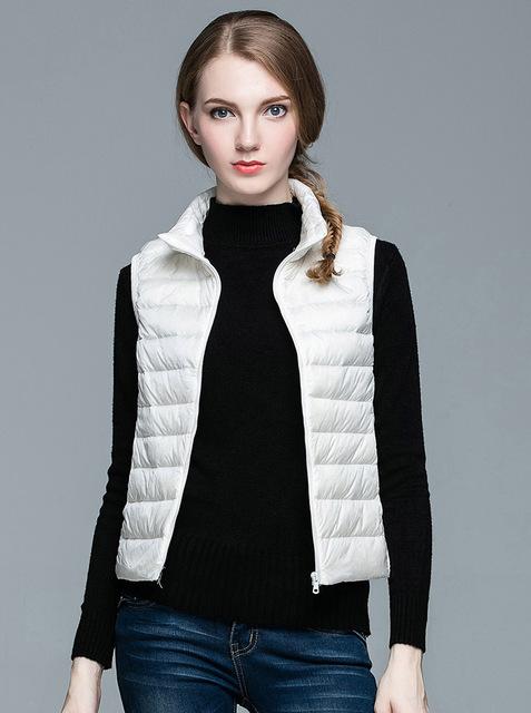 Women's Ultra Light Solid Winter Autumn White Duck Down Vests Jackets