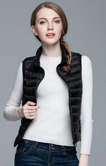 Women's Ultra Light Solid Winter Autumn White Duck Down Vests Jackets