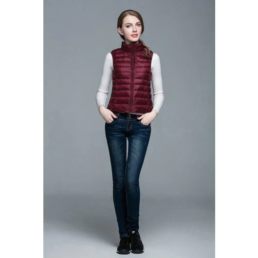 Women's Ultra Light Solid Winter Autumn White Duck Down Vests Jackets