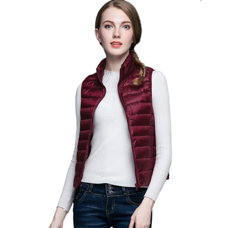 Women's Ultra Light Solid Winter Autumn White Duck Down Vests Jackets